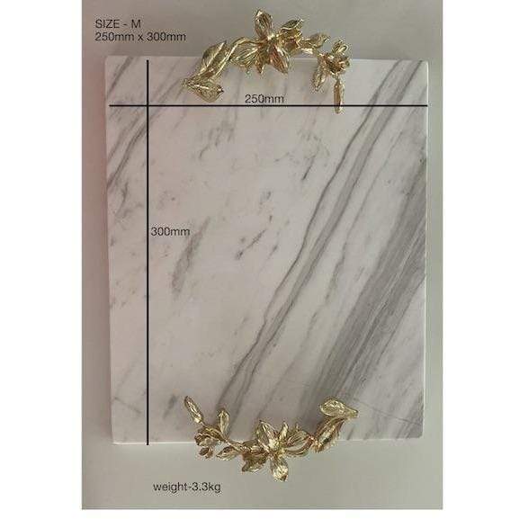 GENIE MARBLE TRAY WITH GOLD HANDLE