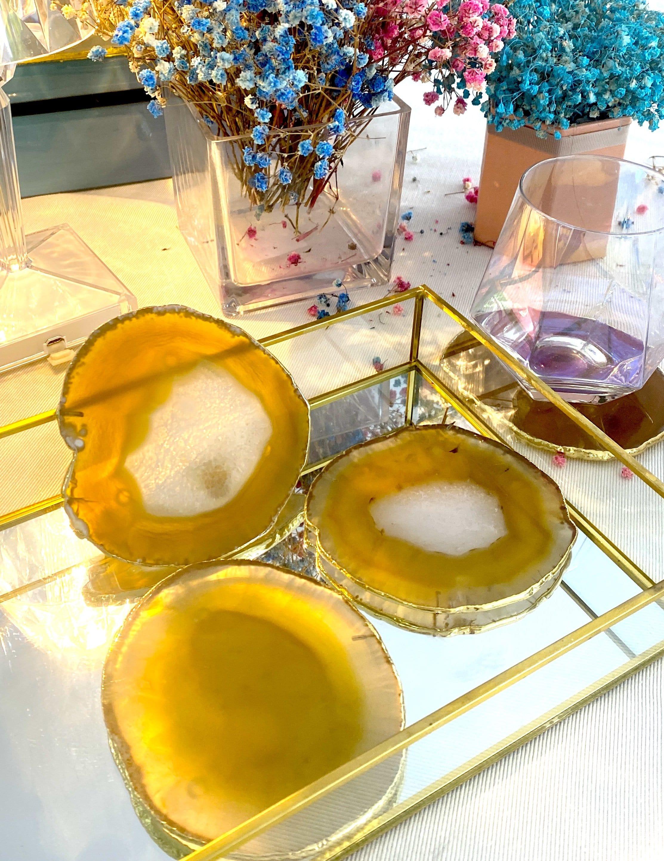YELLOW AGATE GOLD TRIM COASTER - 3Rituals