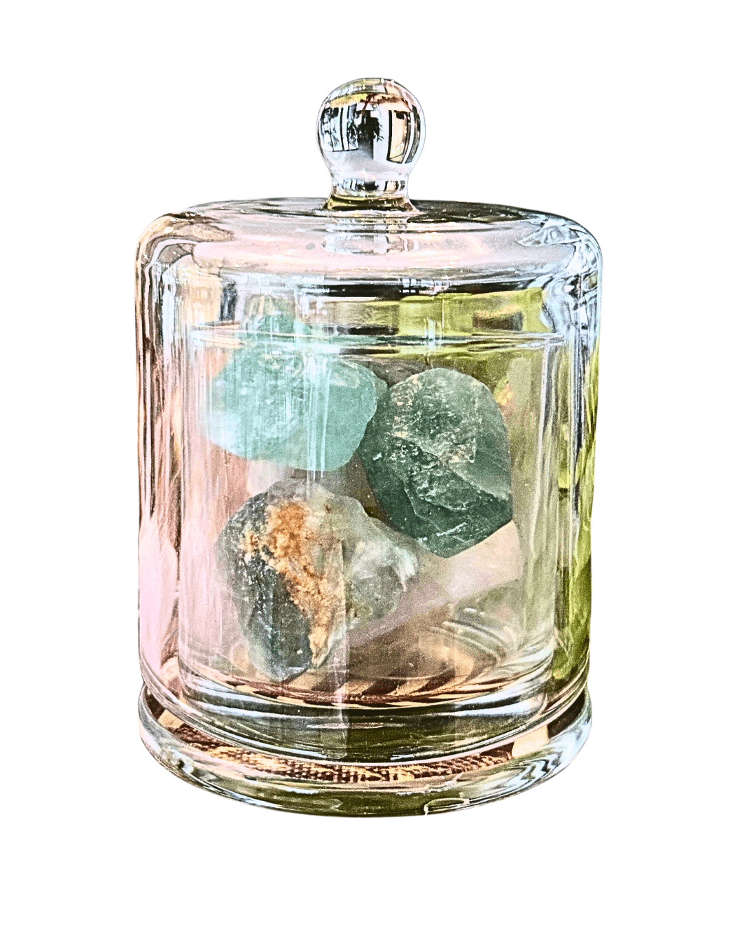 Raw Green Aventurine Diffuser in Glass Bell Jar