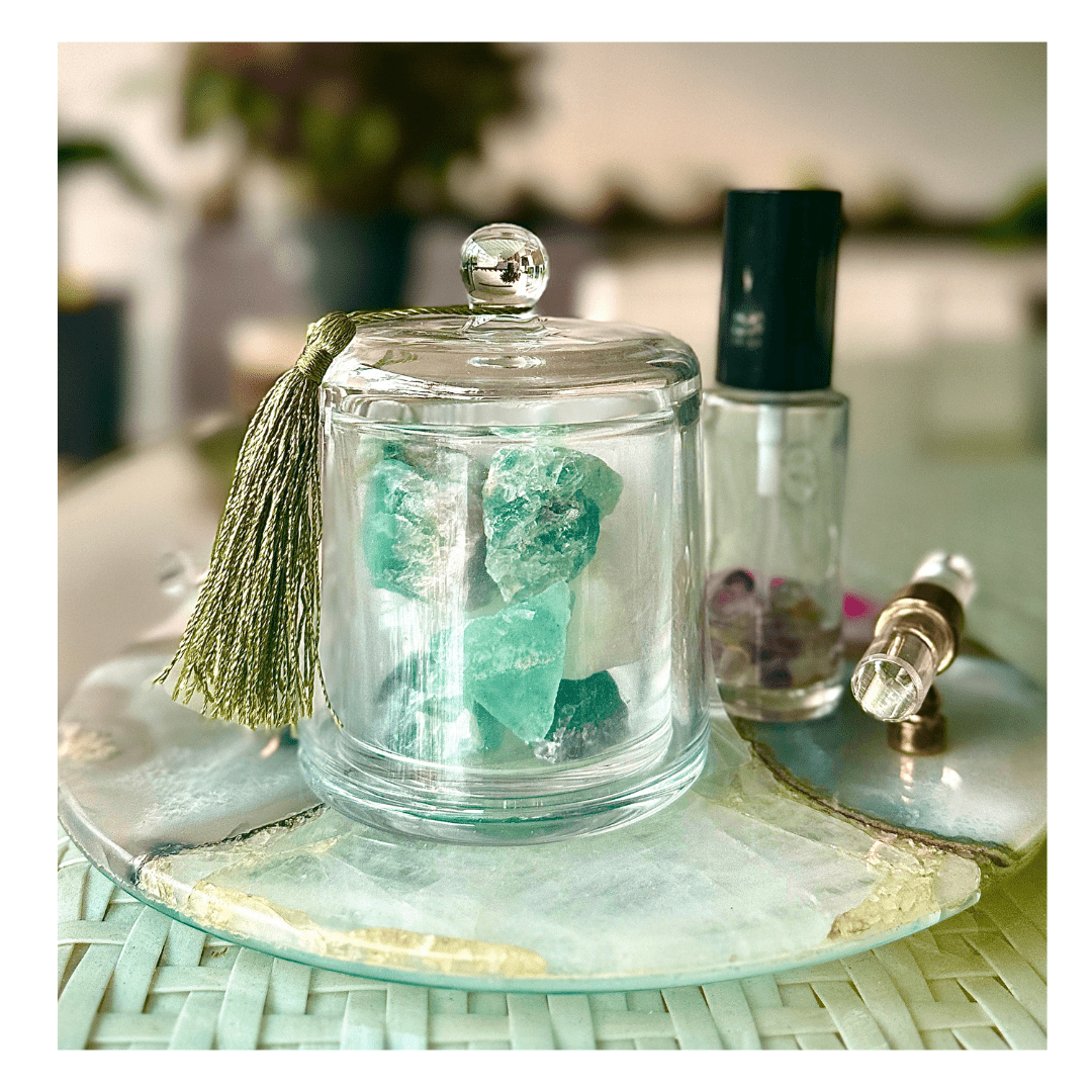 Raw Green Aventurine Diffuser in Glass Bell Jar