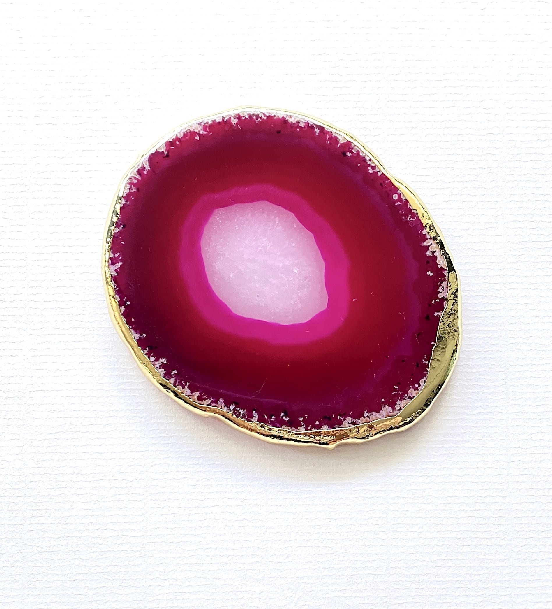 Pink Agate Gold Trim Coaster