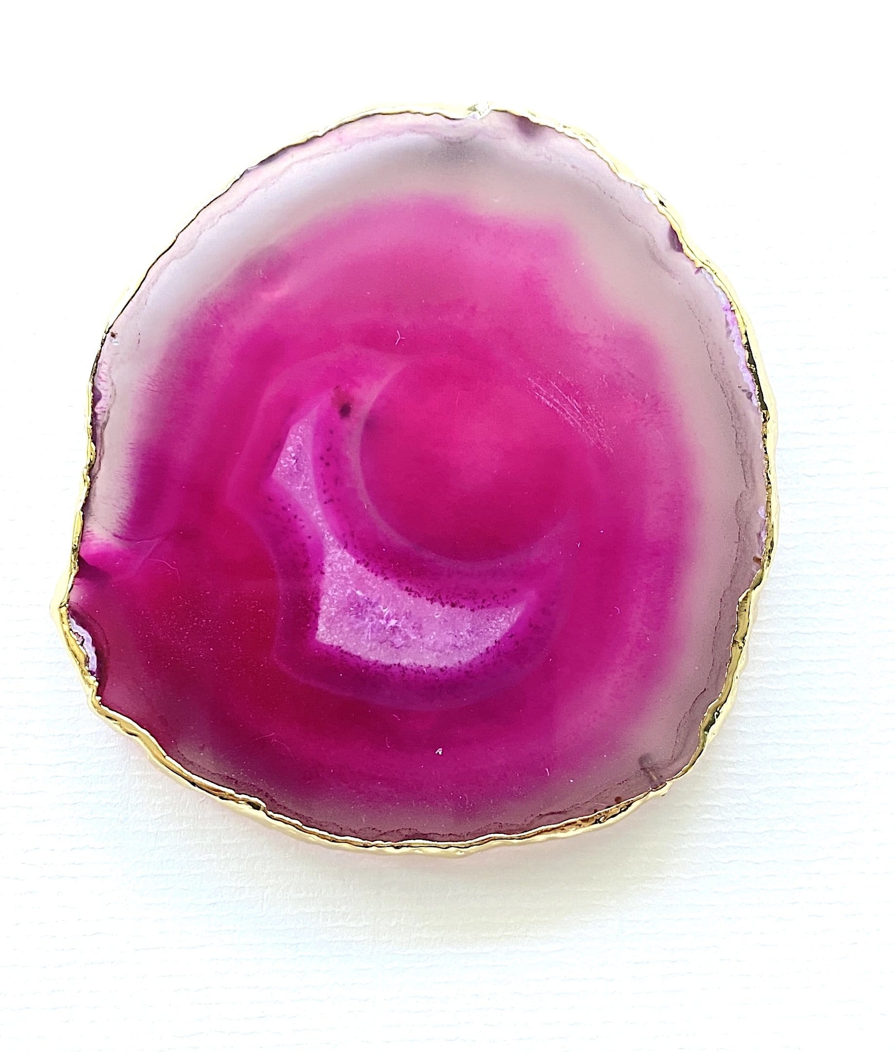 Pink Agate Gold Trim Coaster